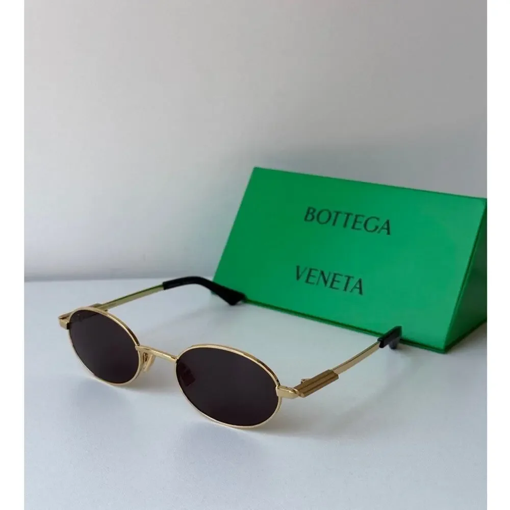 NEW Bottega Veneta BV1470S Gold Oval Sunglasses $615